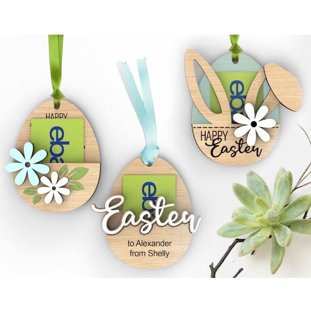 Wood Happy Easter Eggs Personalized Gift Card Holder Easter Celebration Bunny Ears Unique Gifts Styles Creative Presentation Wood MakerPlace by